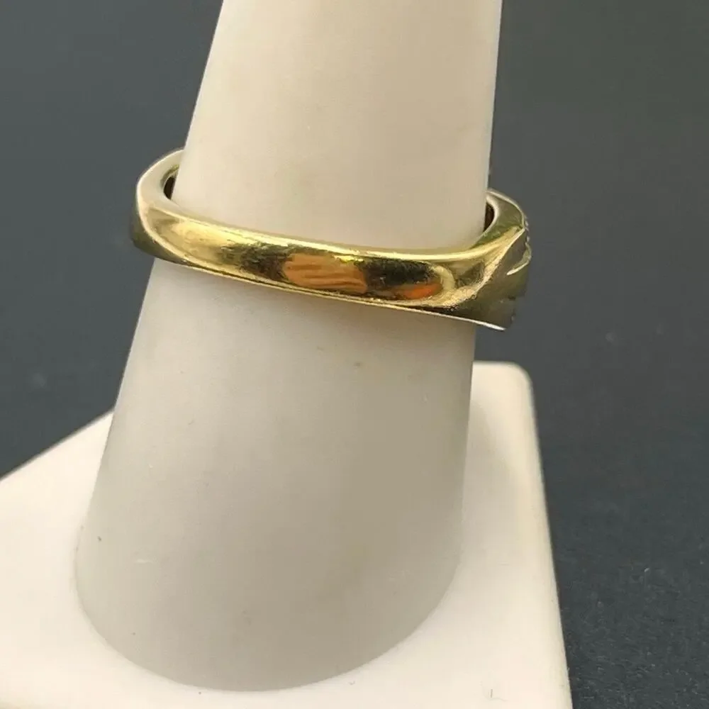 Designer Signed Vintage Vietnam Sterling Silver Vermeil Cz Wedding Ring Sz 9 1/4